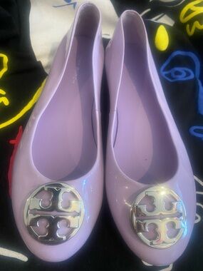 Tory Burch Lavender Patent Reva Logo Flats